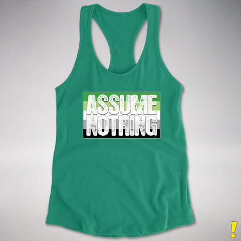 Assume Nothing Aromantic Pride Flag Racerback Tank - Kelly Green